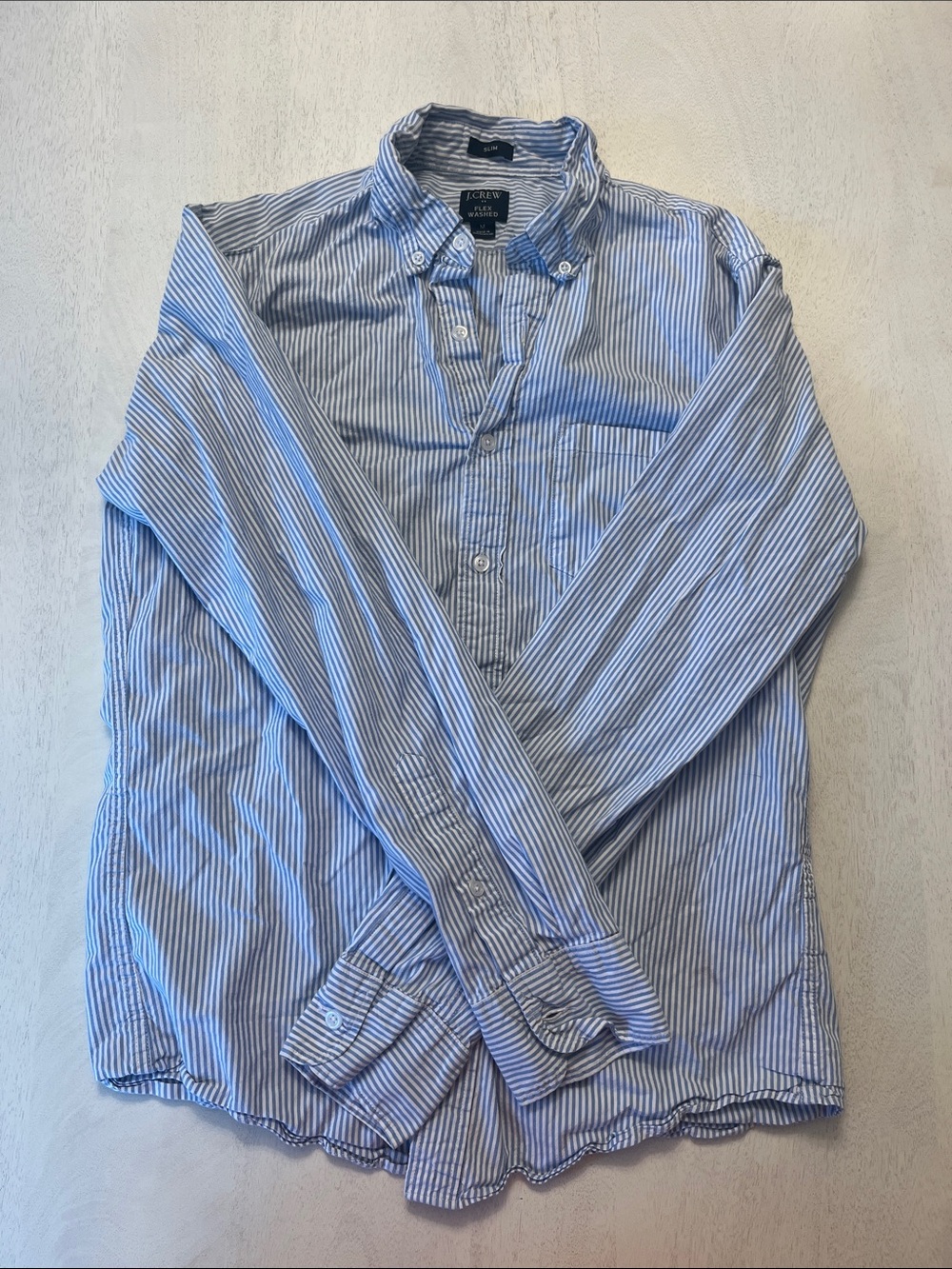 J. Crew Men’s Flex Washed Blue and White Narrow Stripe Button-Down Shirt